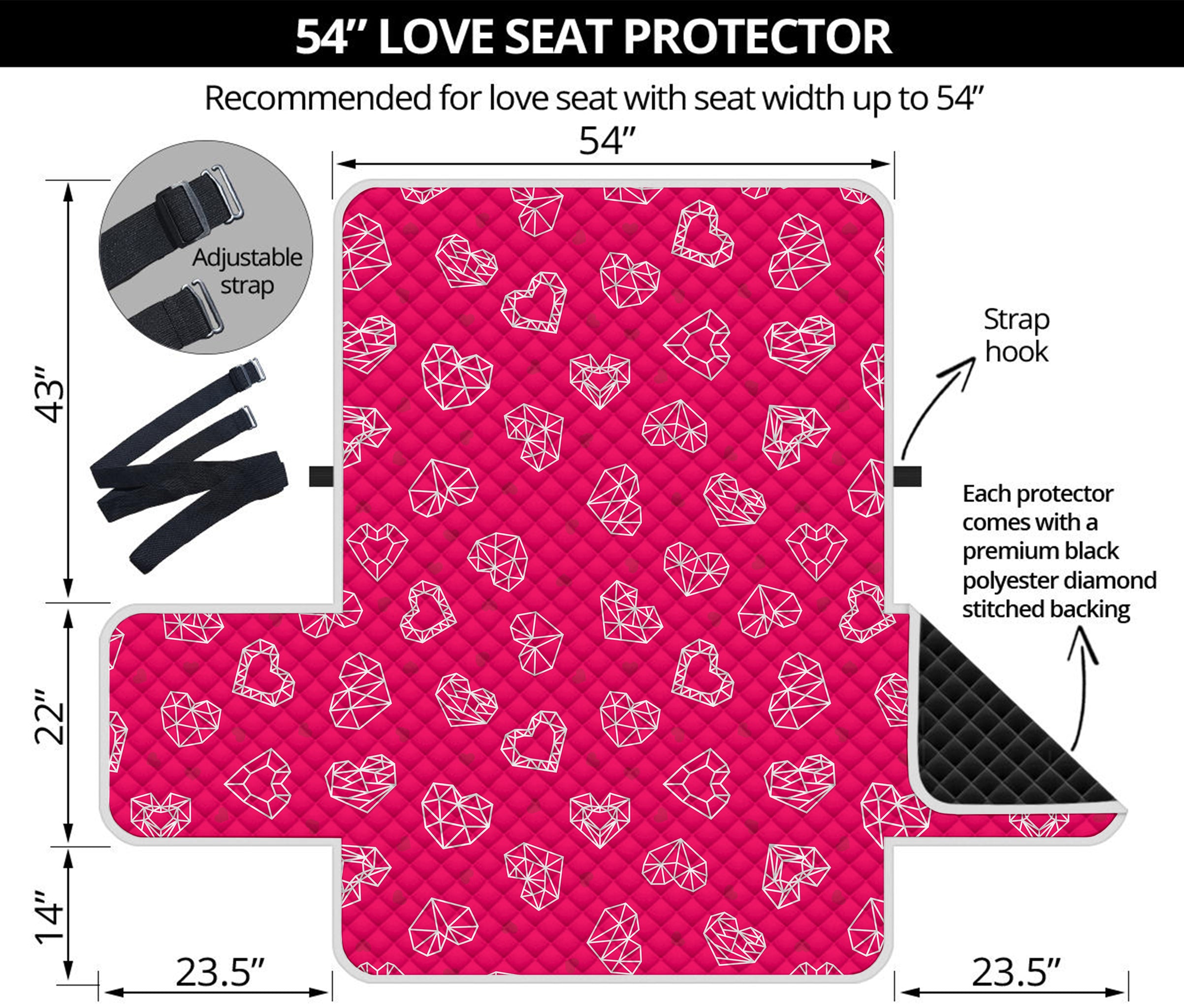 Valentine's Day Geometric Heart Print Loveseat Protector