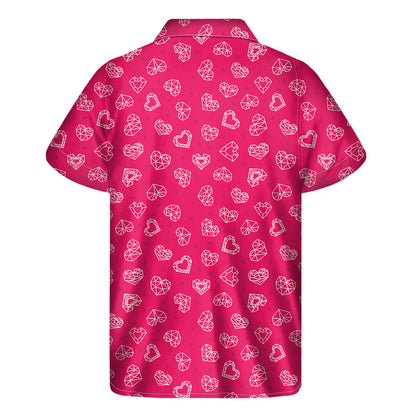 Valentine's Day Geometric Heart Print Men's Short Sleeve Shirt