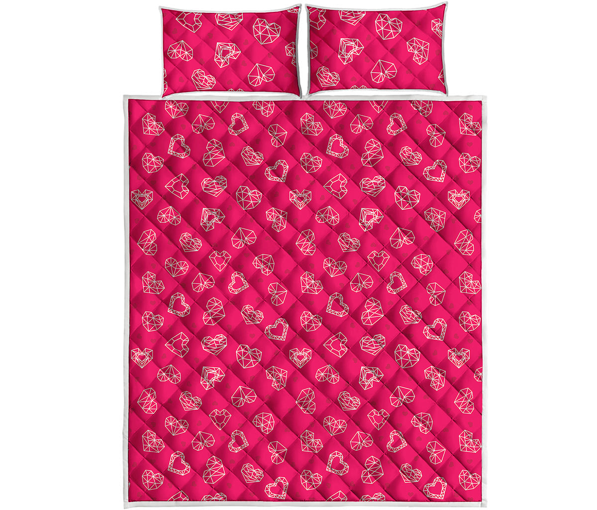 Valentine's Day Geometric Heart Print Quilt Bed Set