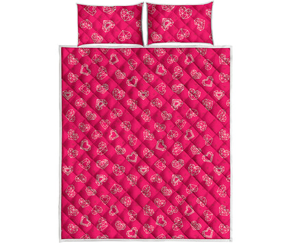 Valentine's Day Geometric Heart Print Quilt Bed Set
