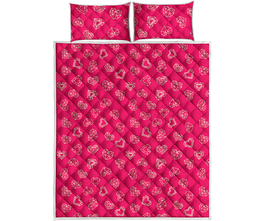 Valentine's Day Geometric Heart Print Quilt Bed Set