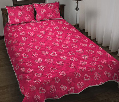 Valentine's Day Geometric Heart Print Quilt Bed Set