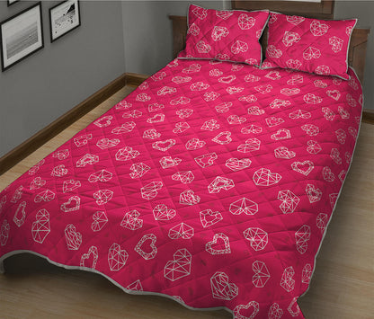 Valentine's Day Geometric Heart Print Quilt Bed Set