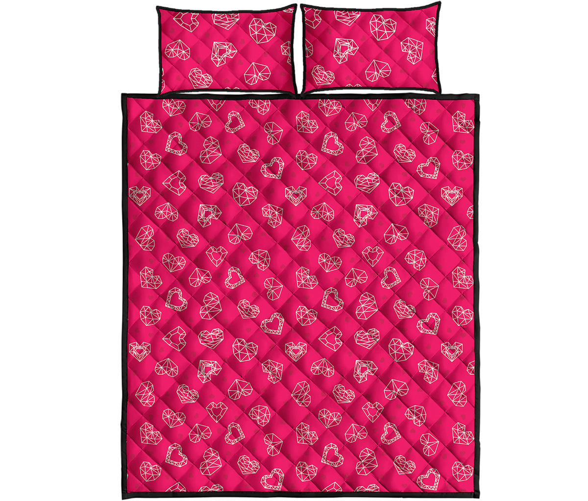 Valentine's Day Geometric Heart Print Quilt Bed Set