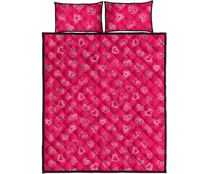 Valentine's Day Geometric Heart Print Quilt Bed Set