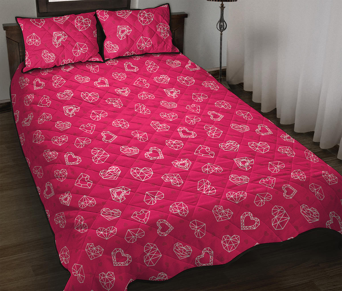Valentine's Day Geometric Heart Print Quilt Bed Set