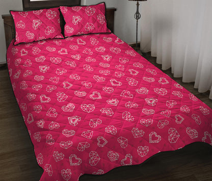 Valentine's Day Geometric Heart Print Quilt Bed Set
