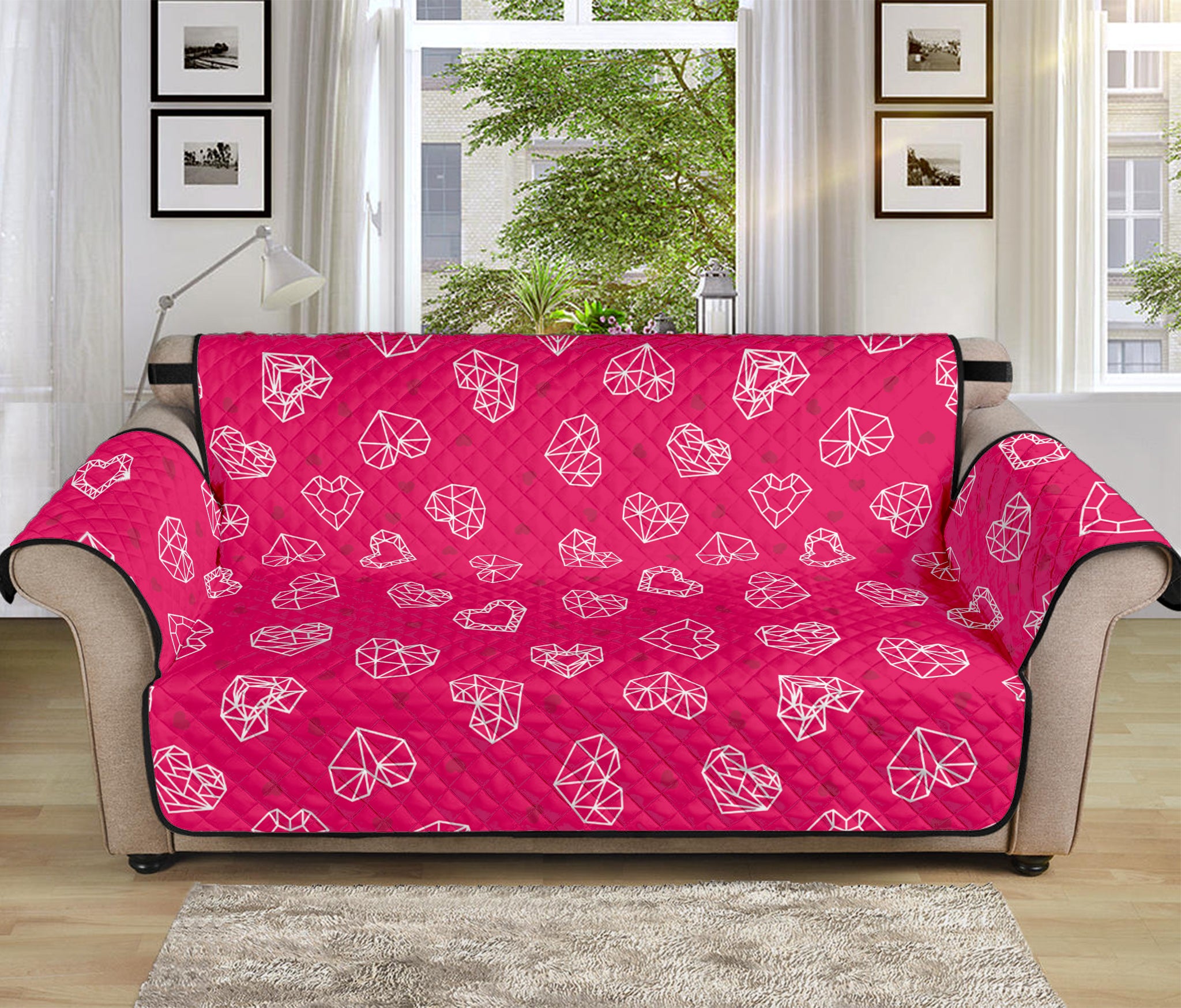 Valentine's Day Geometric Heart Print Sofa Protector