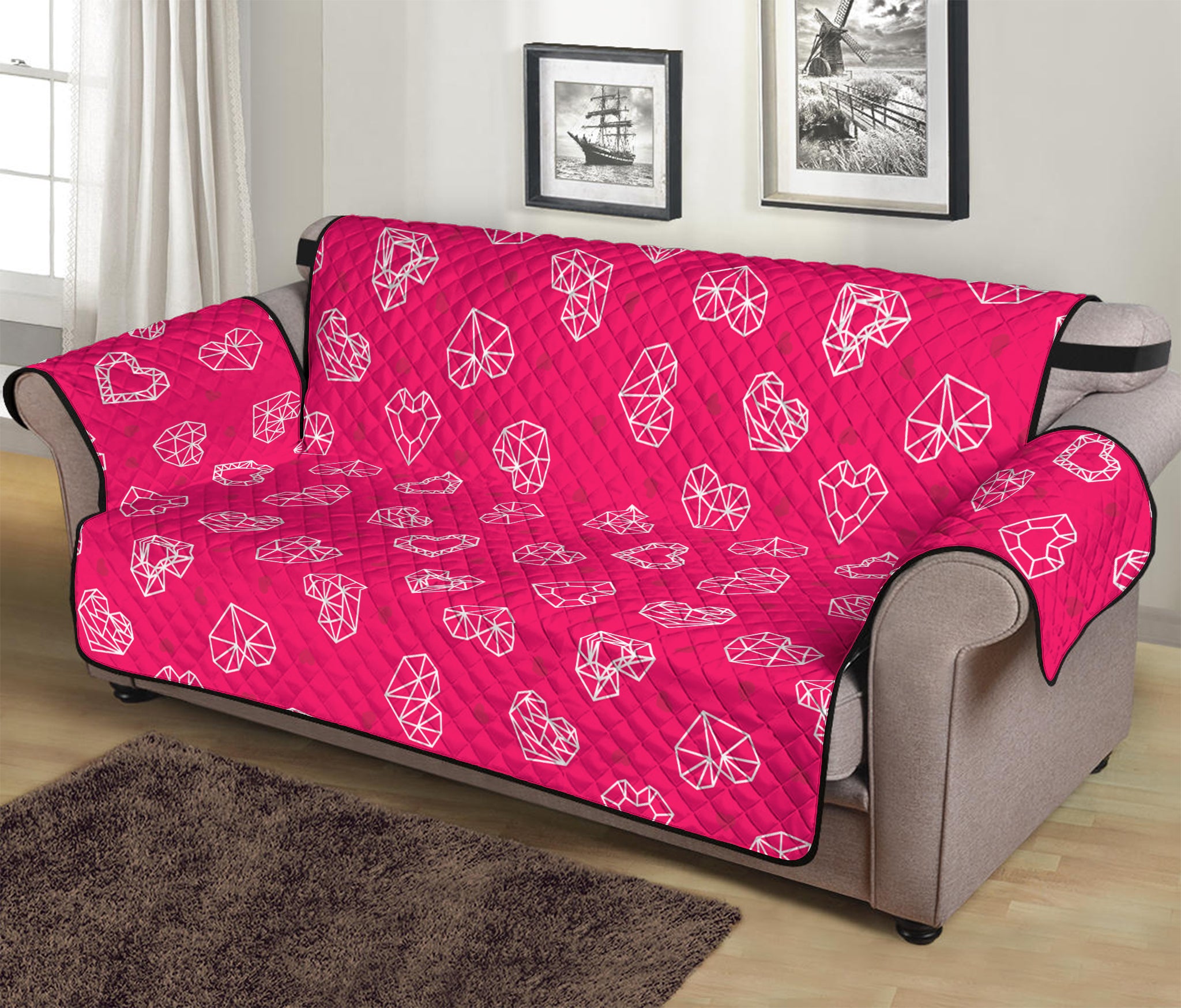 Valentine's Day Geometric Heart Print Sofa Protector