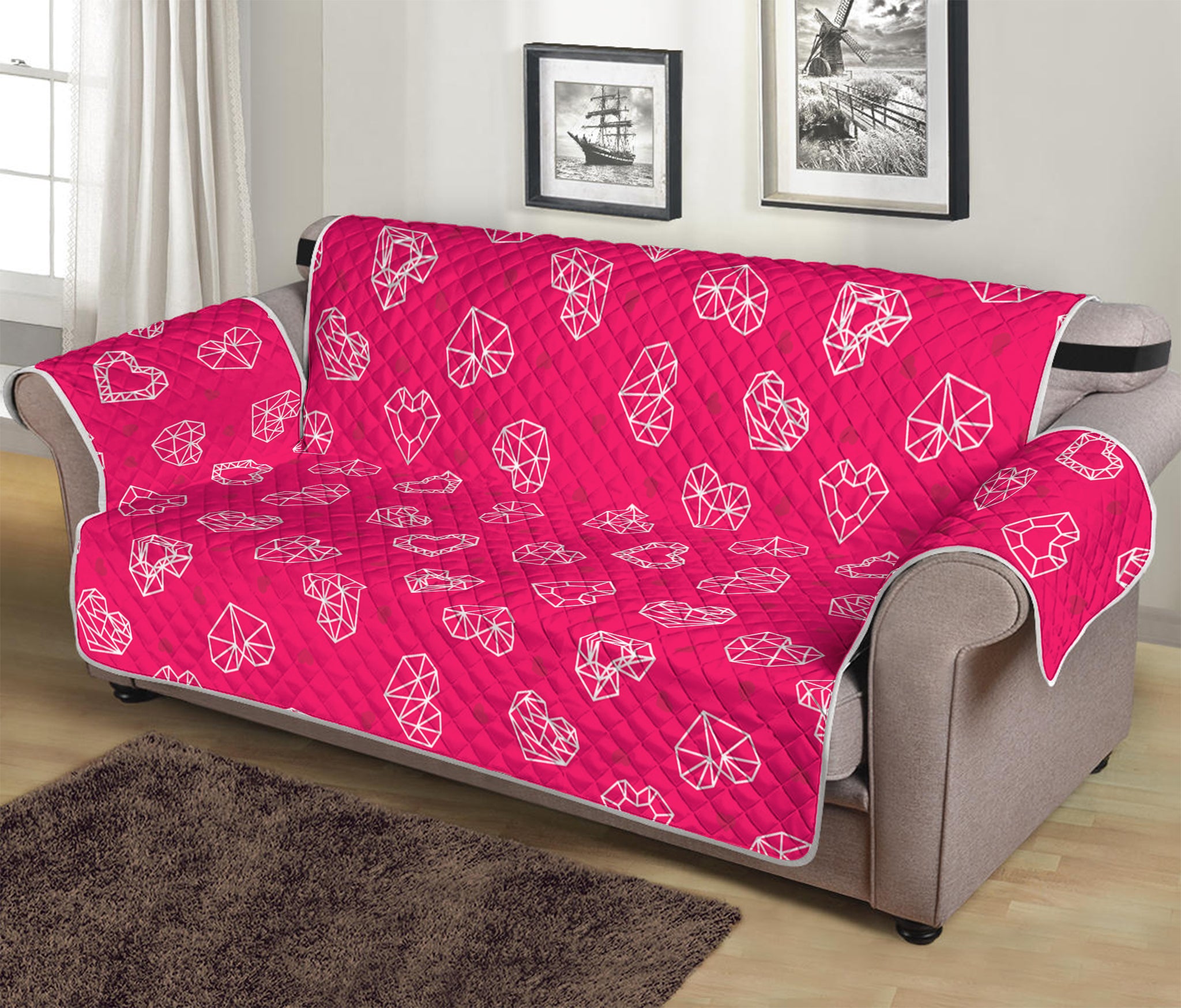 Valentine's Day Geometric Heart Print Sofa Protector