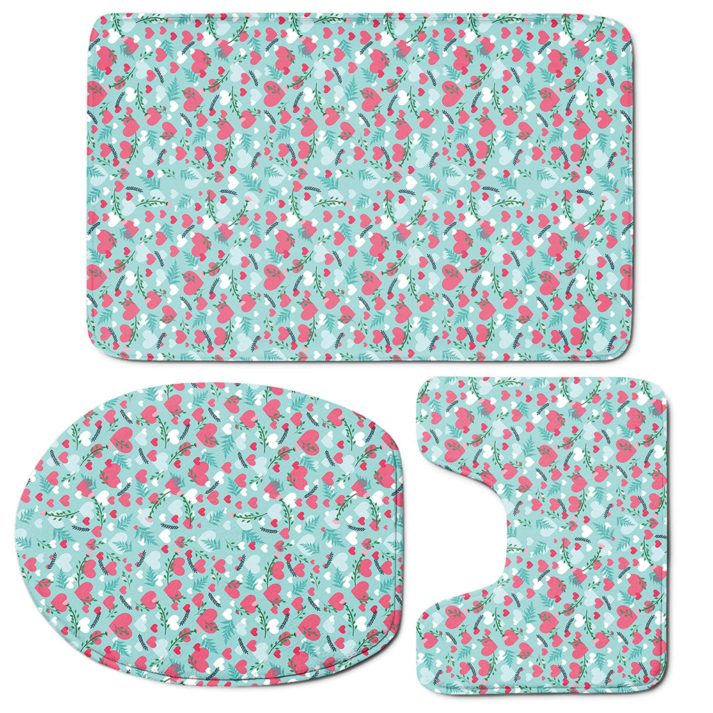 Valentine's Day Heart And Flower Print 3 Piece Bath Mat Set