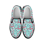 Valentine's Day Heart And Flower Print Black Slip On Shoes