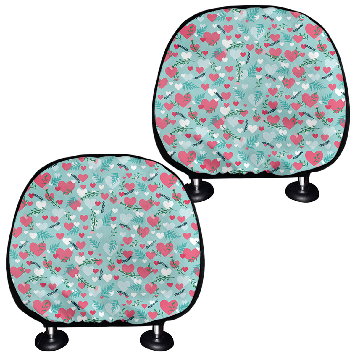 Valentine's Day Heart And Flower Print Car Headrest Covers