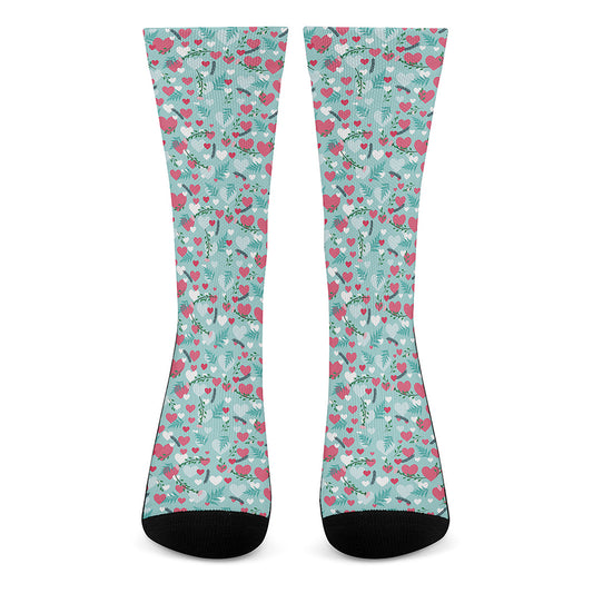 Valentine's Day Heart And Flower Print Crew Socks