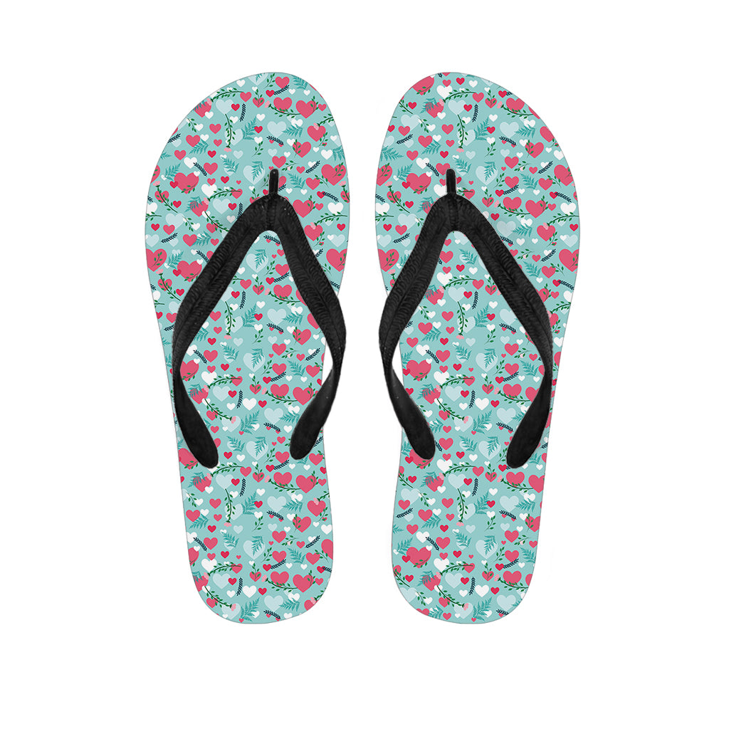 Valentine's Day Heart And Flower Print Flip Flops