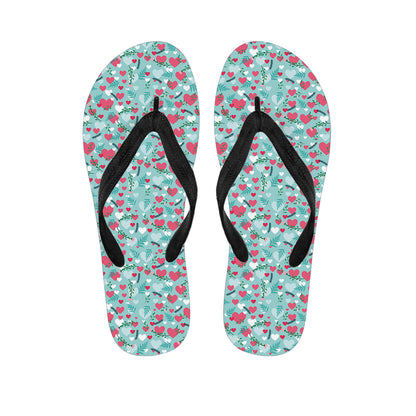 Valentine's Day Heart And Flower Print Flip Flops