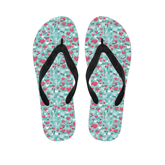 Valentine's Day Heart And Flower Print Flip Flops