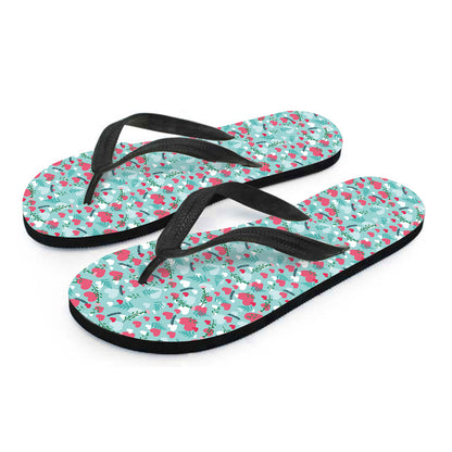 Valentine's Day Heart And Flower Print Flip Flops
