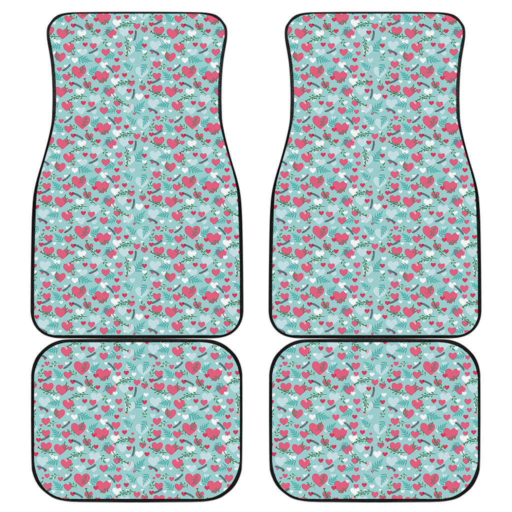Valentine's Day Heart And Flower Print Front and Back Car Floor Mats