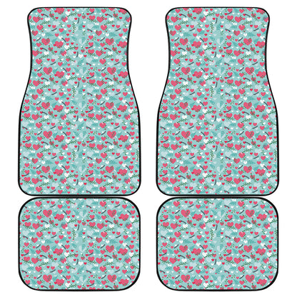 Valentine's Day Heart And Flower Print Front and Back Car Floor Mats