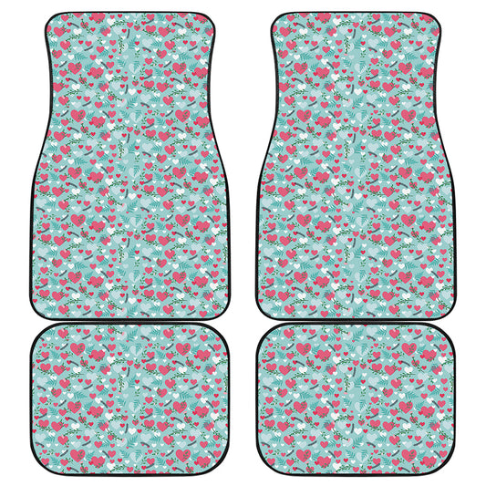 Valentine's Day Heart And Flower Print Front and Back Car Floor Mats