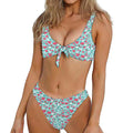 Valentine's Day Heart And Flower Print Front Bow Tie Bikini