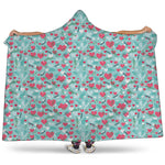 Valentine's Day Heart And Flower Print Hooded Blanket