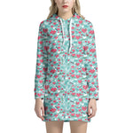 Valentine's Day Heart And Flower Print Hoodie Dress