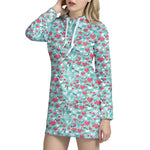 Valentine's Day Heart And Flower Print Hoodie Dress