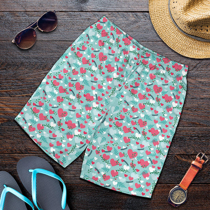 Valentine's Day Heart And Flower Print Men's Shorts
