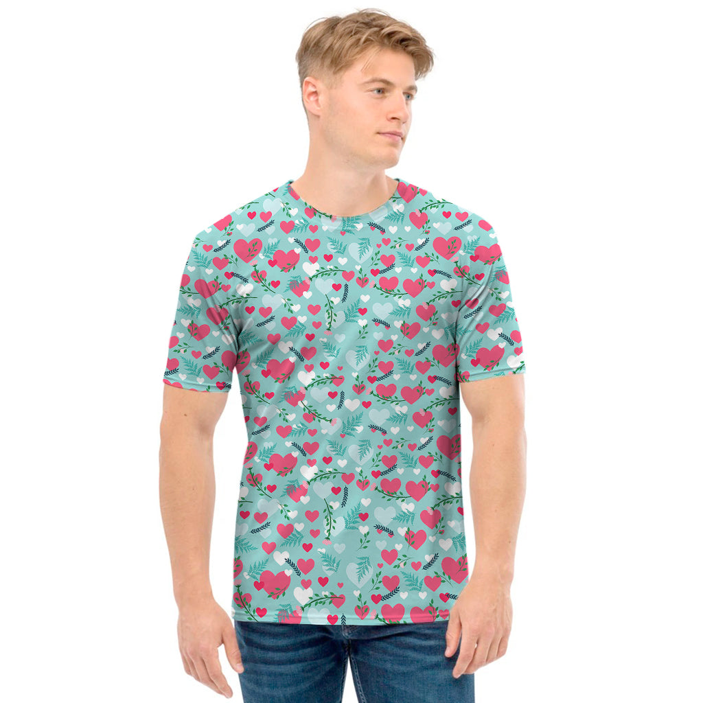 Valentine's Day Heart And Flower Print Men's T-Shirt
