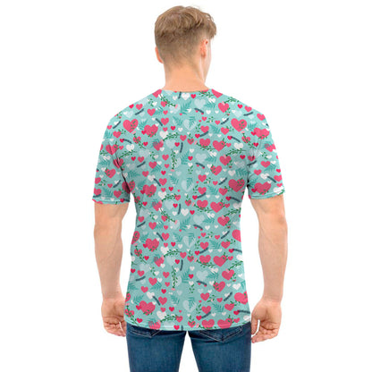 Valentine's Day Heart And Flower Print Men's T-Shirt