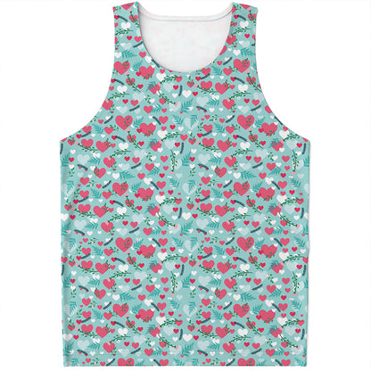 Valentine's Day Heart And Flower Print Men's Tank Top
