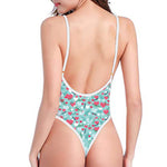 Valentine's Day Heart And Flower Print One Piece High Cut Swimsuit