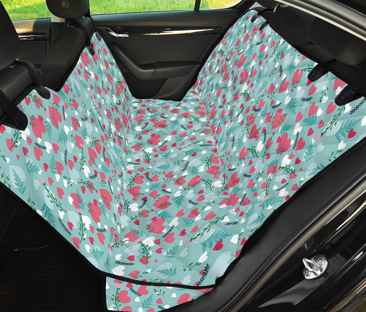 Valentine's Day Heart And Flower Print Pet Car Back Seat Cover