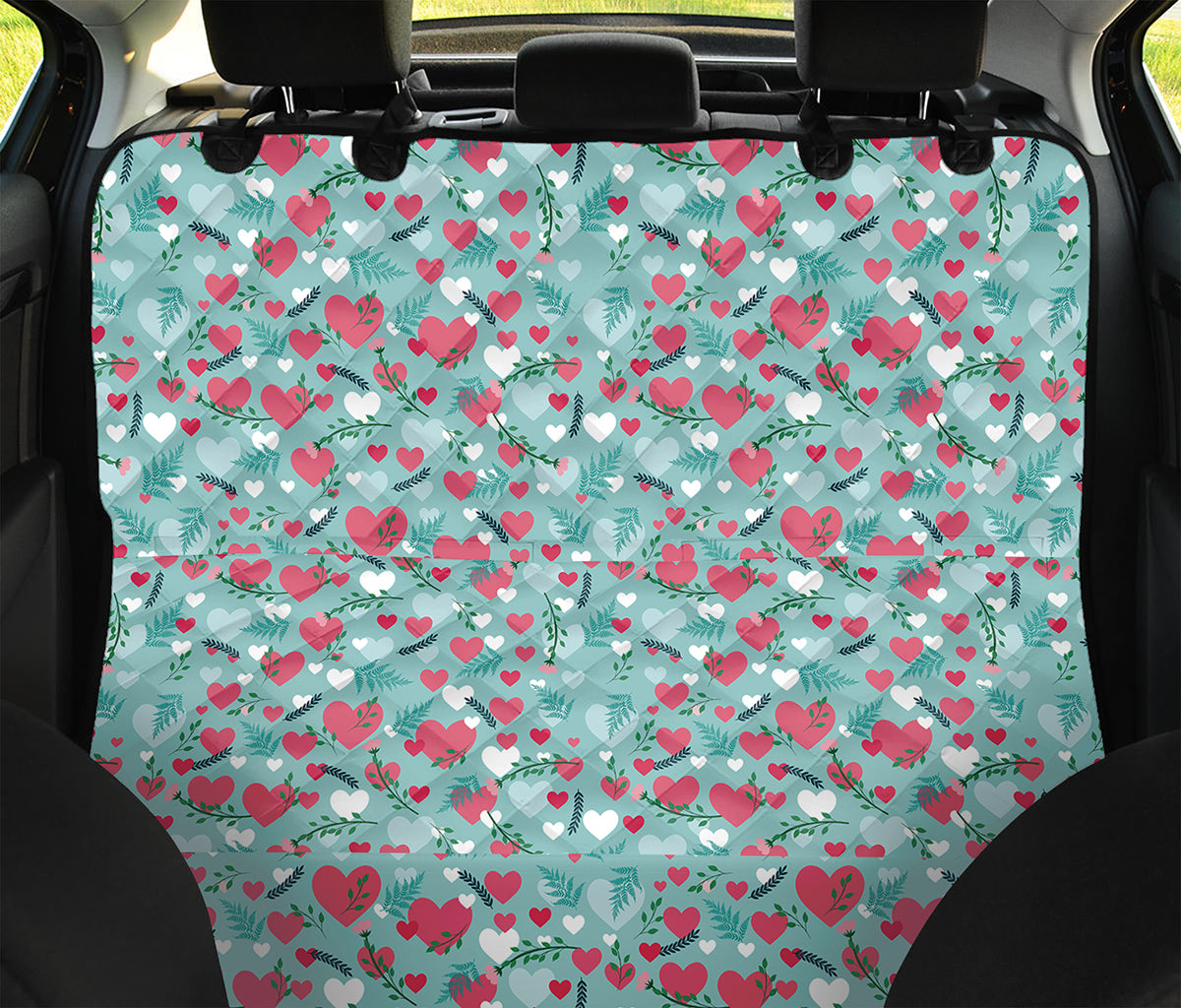 Valentine's Day Heart And Flower Print Pet Car Back Seat Cover