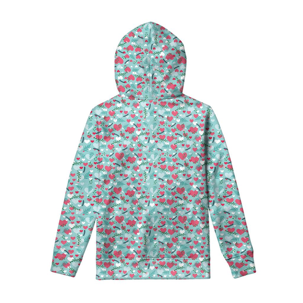 Valentine's Day Heart And Flower Print Pullover Hoodie