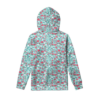 Valentine's Day Heart And Flower Print Pullover Hoodie