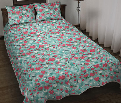 Valentine's Day Heart And Flower Print Quilt Bed Set