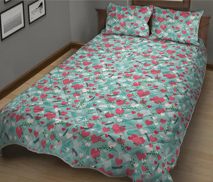 Valentine's Day Heart And Flower Print Quilt Bed Set