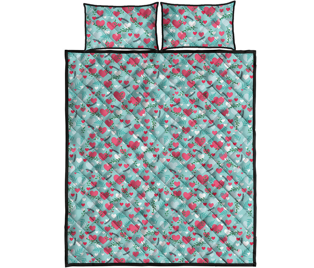 Valentine's Day Heart And Flower Print Quilt Bed Set