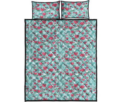 Valentine's Day Heart And Flower Print Quilt Bed Set