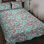 Valentine's Day Heart And Flower Print Quilt Bed Set