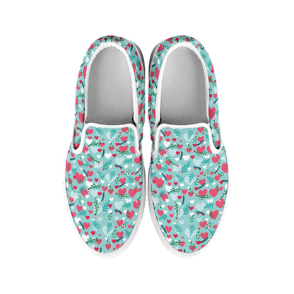 Valentine's Day Heart And Flower Print White Slip On Shoes