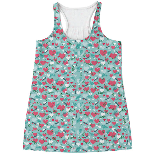 Valentine's Day Heart And Flower Print Women's Racerback Tank Top