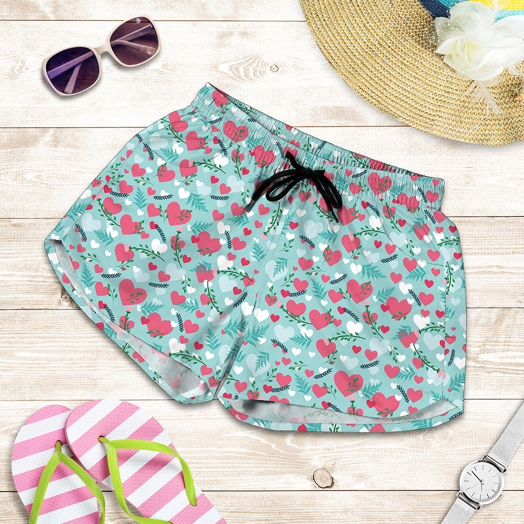 Valentine's Day Heart And Flower Print Women's Shorts