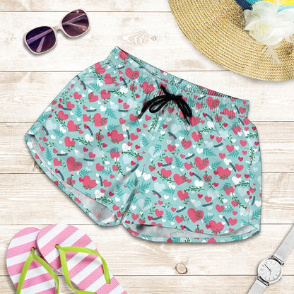 Valentine's Day Heart And Flower Print Women's Shorts