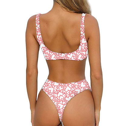 Valentine's Day Heart Pattern Print Front Bow Tie Bikini
