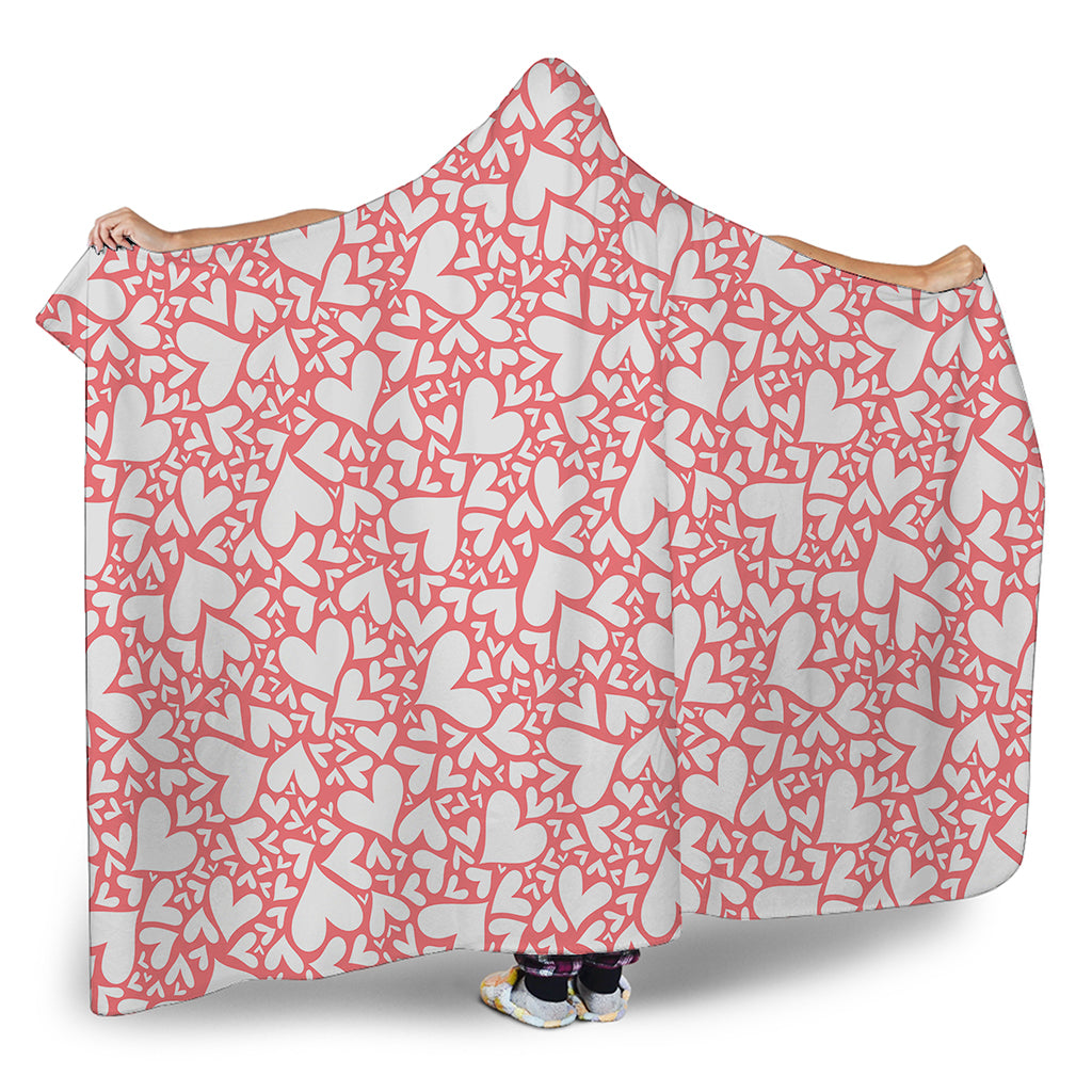 Valentine's Day Heart Pattern Print Hooded Blanket