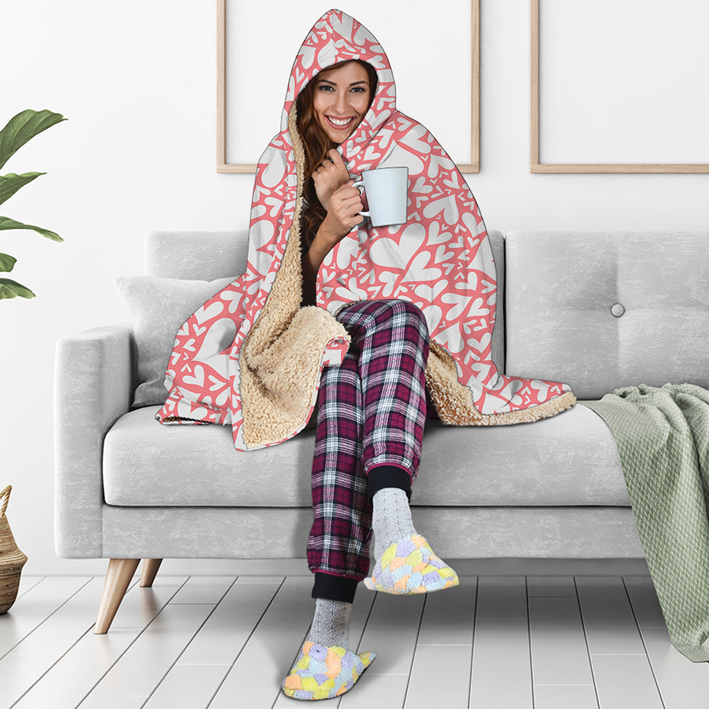 Valentine's Day Heart Pattern Print Hooded Blanket
